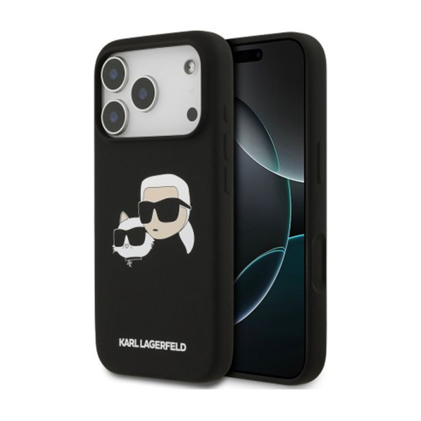 ORIGINALEN KARL LAGERFELD OVITEK IPHONE 17 PRO - IML NFT HEADS - ČRN SILIKONSKA ZAŠČITA MAGSAFE - KLHMP17LSKCHPPLK