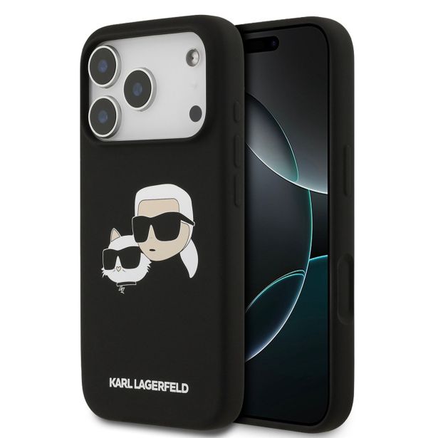 ORIGINALEN KARL LAGERFELD OVITEK IPHONE 17 PRO - IML NFT HEADS - ČRN SILIKONSKA ZAŠČITA MAGSAFE - KLHMP17LSKCHPPLK