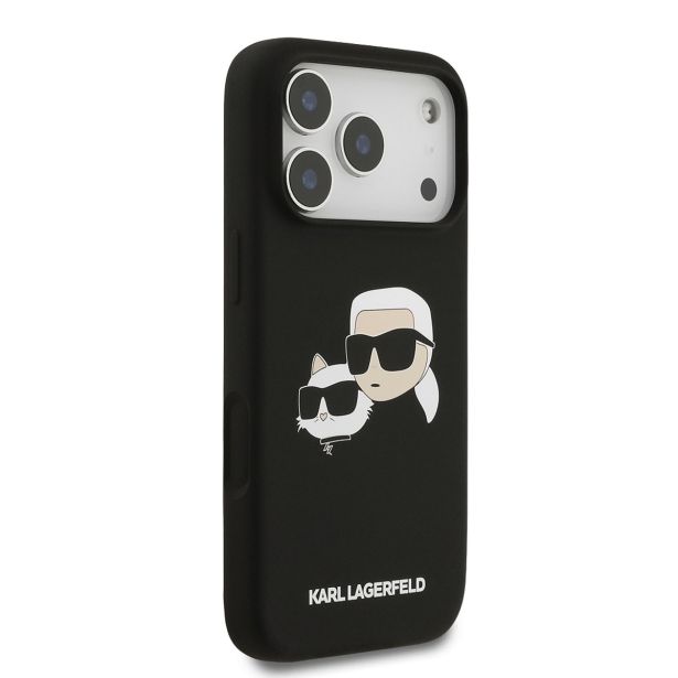 ORIGINALEN KARL LAGERFELD OVITEK IPHONE 17 PRO - IML NFT HEADS - ČRN SILIKONSKA ZAŠČITA MAGSAFE - KLHMP17LSKCHPPLK
