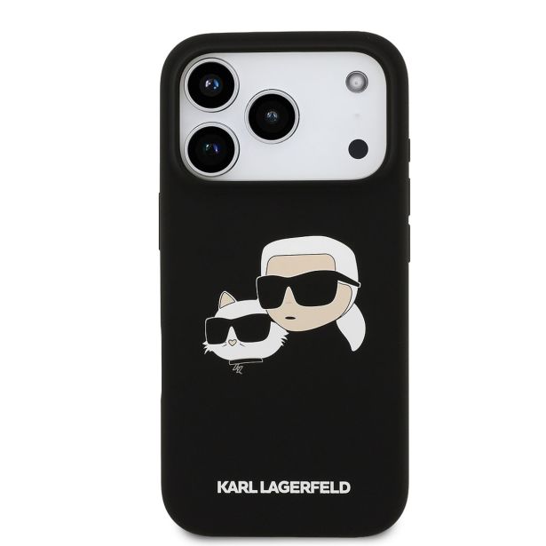 ORIGINALEN KARL LAGERFELD OVITEK IPHONE 17 PRO - IML NFT HEADS - ČRN SILIKONSKA ZAŠČITA MAGSAFE - KLHMP17LSKCHPPLK