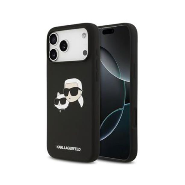 ORIGINALEN KARL LAGERFELD OVITEK IPHONE 17 PRO MAX - IML NFT HEADS - ČRN SILIKONSKA ZAŠČITA MAGSAFE - KLHMP17XSKCHPPLK