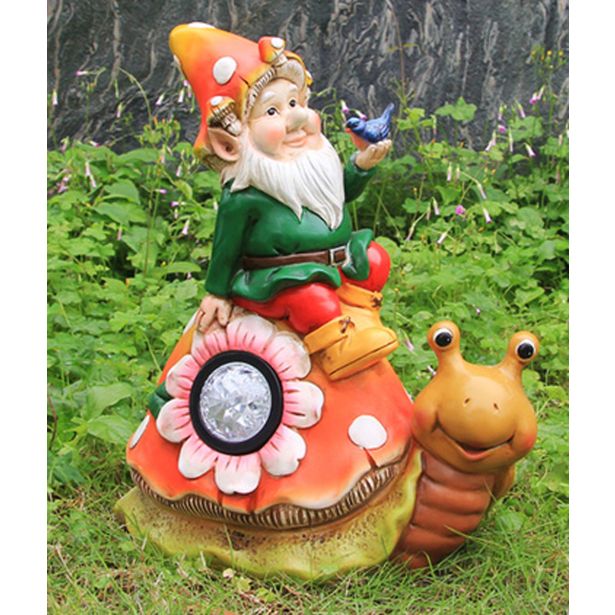 FIGURA, OKRASNA PALČEK NA POLŽU S SOLARNO SVETILKO VIŠ 29CM