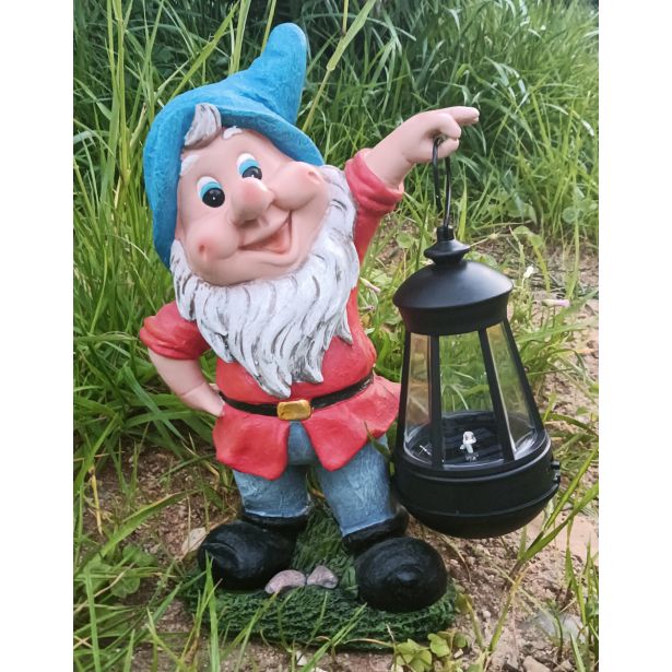 FIGURA, OKRASNA PALČEK S SOLARNO LANTERNO V RDEČEM VIŠ. 26 CM