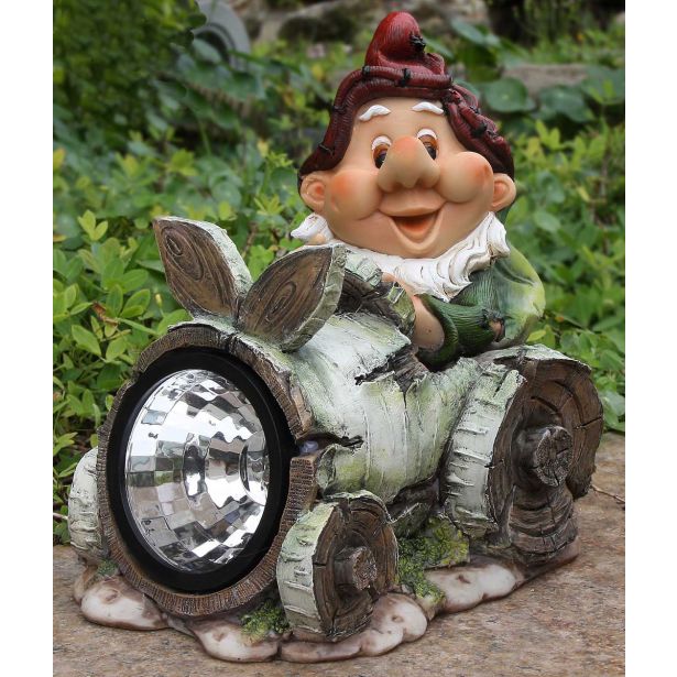 FIGURA, OKRASNA PALČEK V AVTU S SOLARNO SVETILKO VIŠ 17 CM