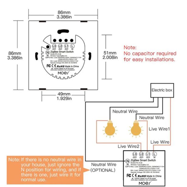PAMETNO STIKALO MOES 2 TIPKI SR-ZS2