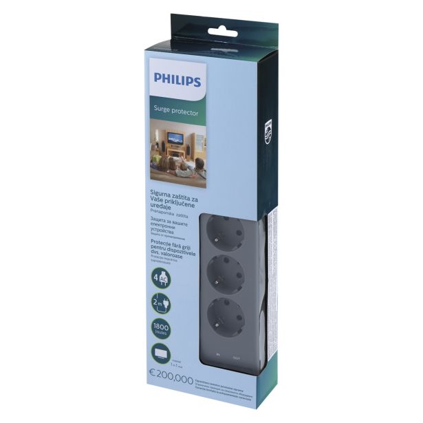 PRENAPETOSTNA ZAŠČITA PHILIPS PHILIPS, 4 VTIČNICE, 2M 1800J, TV