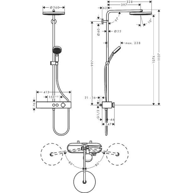 TUŠ SISTEM HANSGROHE PULSIFY S 260 TUŠ
