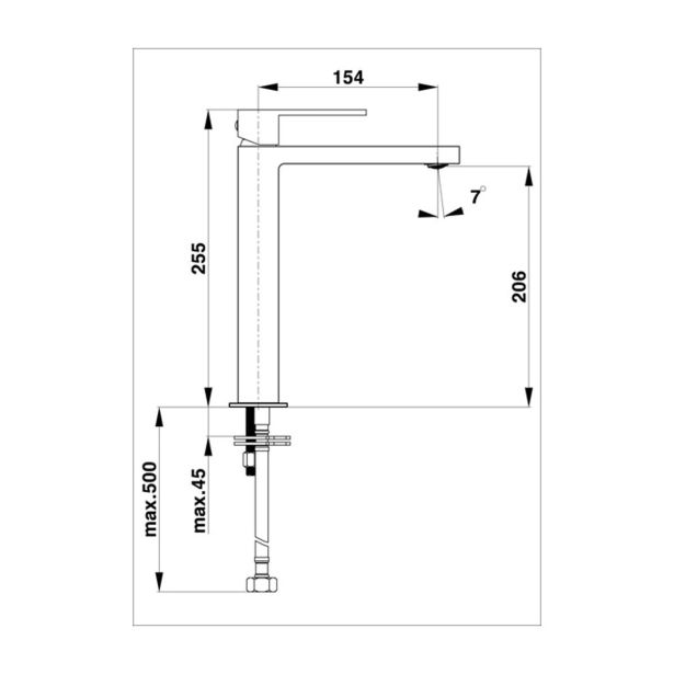 PIPA ZA UMIVALNIK UNITAS SQUARE, STOJEČA Q12B ČRNA POVIŠANA