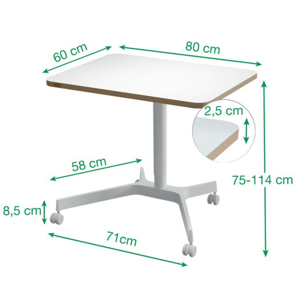 PISALNA MIZA LEITZ COSY-WOW ERGO 80X60CM DVIŽNA BELA NA KOLEŠČKIH