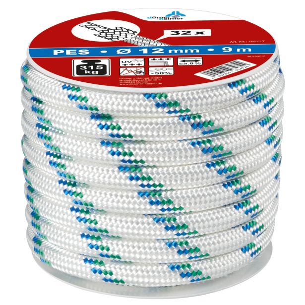 VEČNAMENSKA VRV DÖRNER + HELMER VRV POLIESTER BELA-ZELENA/MODRA 12MM 9M