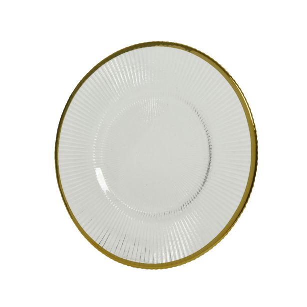 PLITVI KROŽNIK DECORIS 26.5 CM PROZOREN Z ZLATIM ROBOM, STEKLO