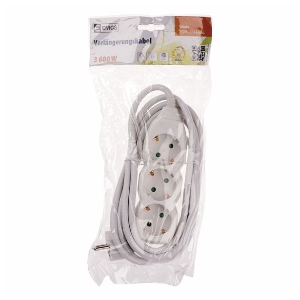 PODALJŠEK EMOS 3 ŠUKO VTIČNICE 3M H05VV-F 3G1.5 PVC BELI