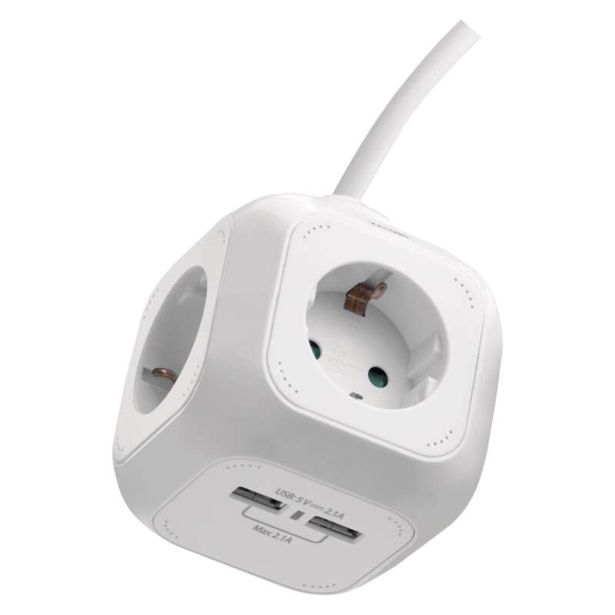 PODALJŠEK EMOS 4 VTIČNICE + 2XUSB H05VV-F 3G1.5 1.9M, KOCKA