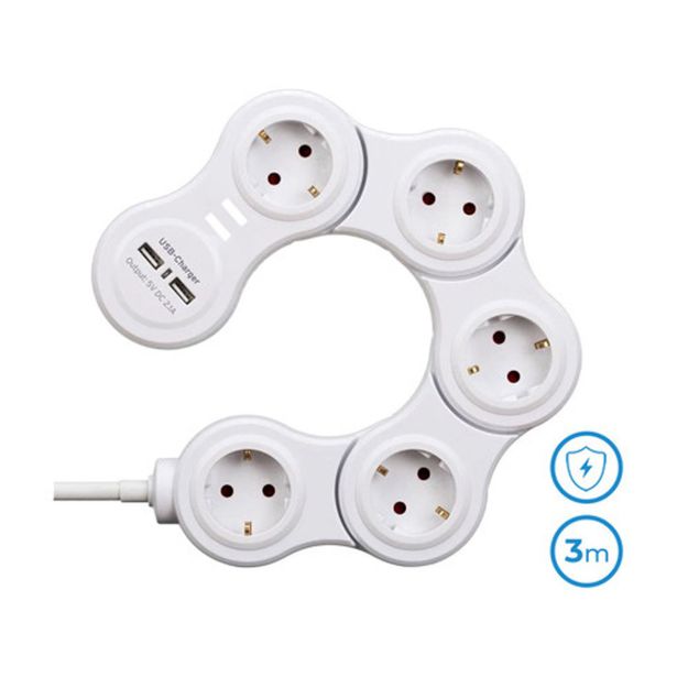 PODALJŠEK- PRENAP.ZAŠČITA WELL EXTSR-5S3M-USB 2XUSB, 5X VTIČNICA