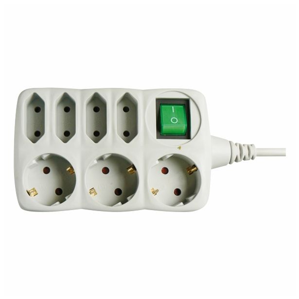 PODALJŠEK S STIKALOM EMOS 3 ŠUKO + 4 EURO VTIČ 1.5M H05VV-F 3G1.0 PVC SIV