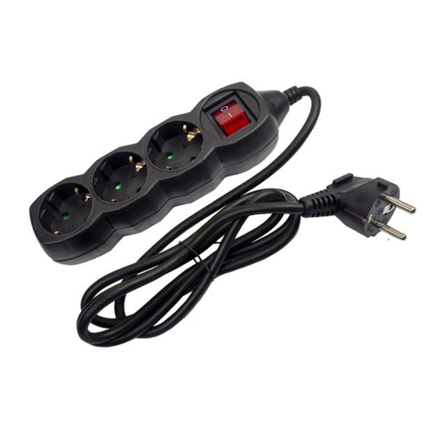 PODALJŠEK S STIKALOM ENTAC 3 SCHUKO VTIČNICE 1.5M ČRN