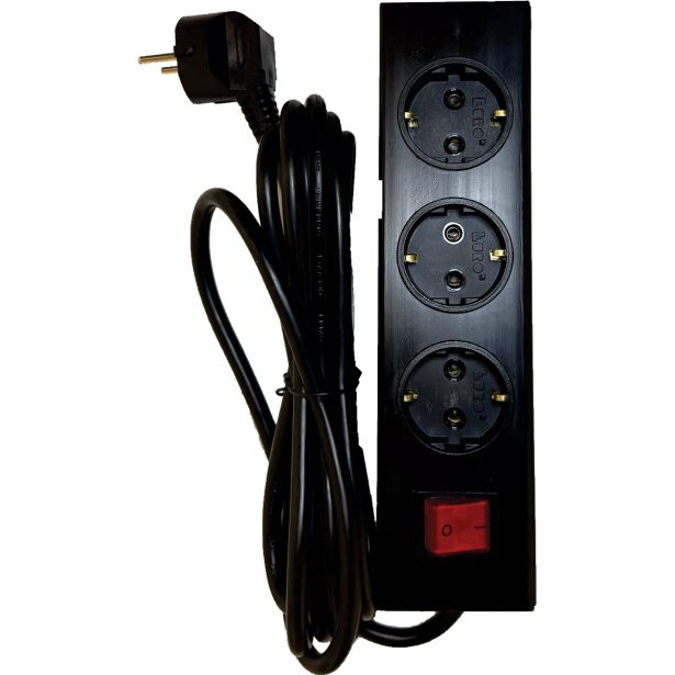 PODALJŠEK S STIKALOM EURO M 3 ŠUKO VTIČNICE 2M H05VV-F 3G1.5 PVC ČRNI