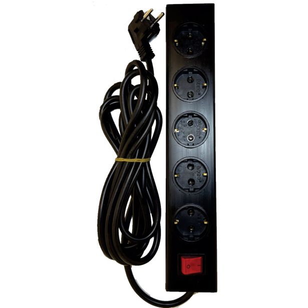 PODALJŠEK S STIKALOM EURO M 5 ŠUKO VTIČNICE 2M H05VV-F 3G1.5 PVC ČRNI