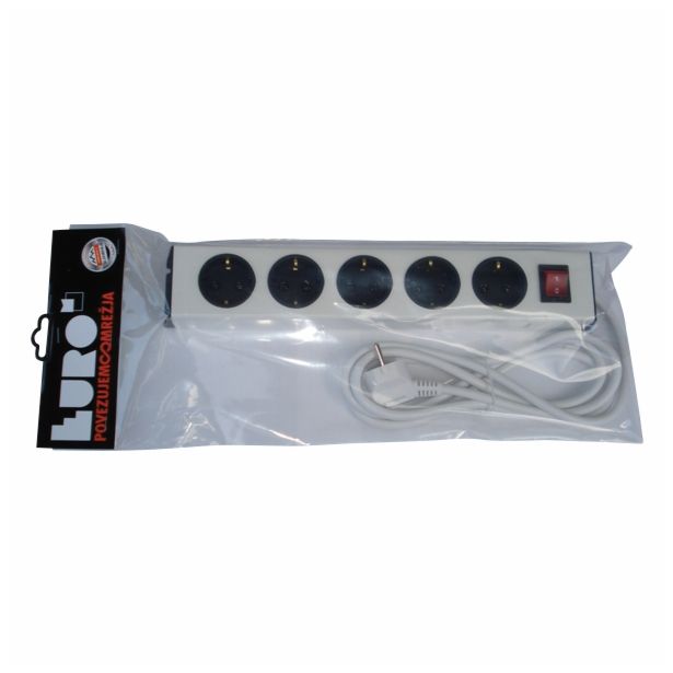 PODALJŠEK S STIKALOM EURO M 5 ŠUKO VTIČNIC 2M H05VV-F 3G1.5 PVC BELI