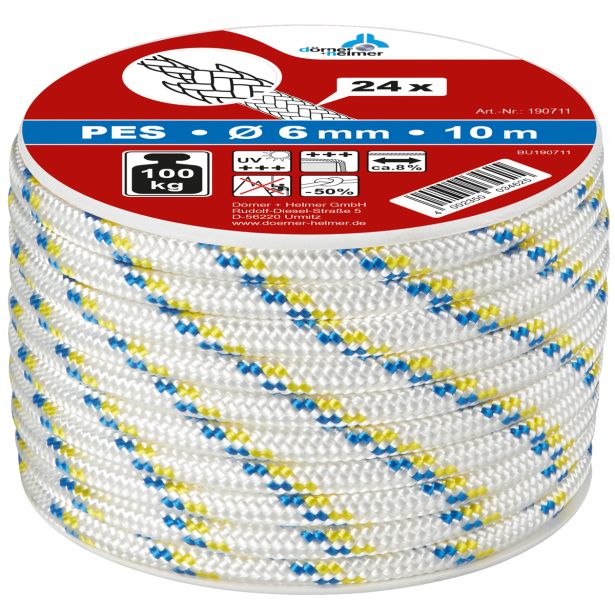 VEČNAMENSKA VRV DÖRNER + HELMER POLIPROPILEN BELA/RUMENA/MODRA 6MM 10M