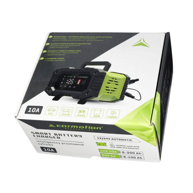 POLNILNIK AKUMULATORJEV CARMOTION DIGITALNI 12V 10A 6-200 AH 24V 5A,6-100 AH