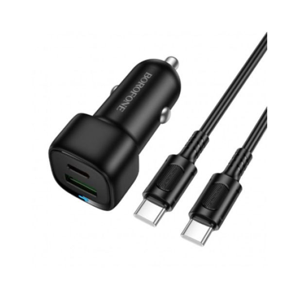 BOROFONE BZ34B AVTOPOLNILEC TYPE C (20W) USB A (18W) PD 38W QC 3.0 S KABLOM TYPE C - TYPE C 1M - ČRN