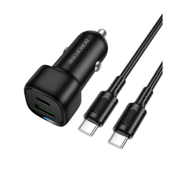 BOROFONE BZ34B AVTOPOLNILEC TYPE C (20W) USB A (18W) PD 38W QC 3.0 S KABLOM TYPE C - TYPE C 1M - ČRN