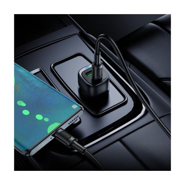 BOROFONE BZ34B AVTOPOLNILEC TYPE C (20W) USB A (18W) PD 38W QC 3.0 S KABLOM TYPE C - TYPE C 1M - ČRN