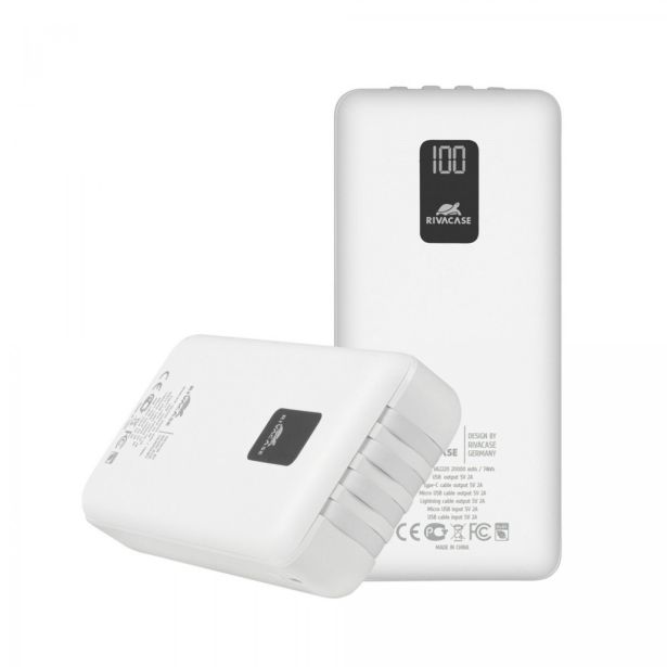 POLNILNIK ZA GSM RIVACASE PRENOSNA BATERIJA S KABLI 20000 MAH BELA