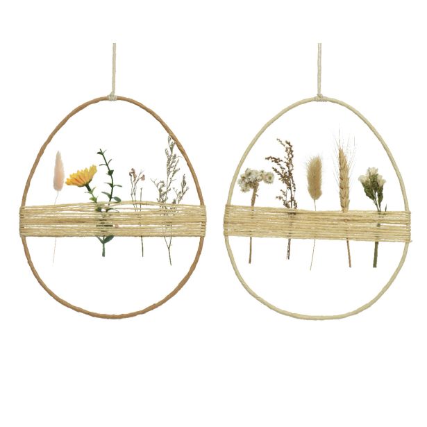 POMLADNA DEKORACIJA DECORIS OBROČ S SUŠENIM CVETJEM IN OBEŠALNO VRVICO, SORT.