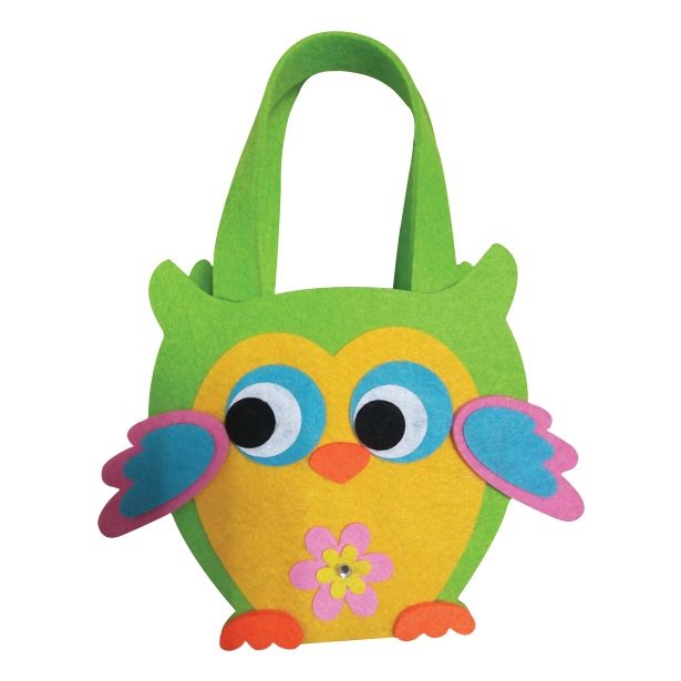 POMLADNA DEKORACIJA GLOSSTYLE KOŠARICA SOVA 15 CM IZ FILCA RUMENA ALI ZELENA