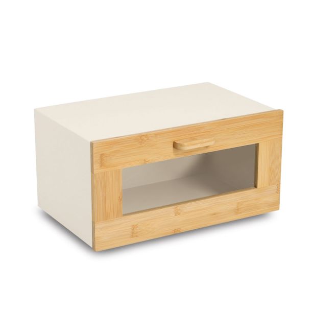 POSODA ZA KRUH Z VRATI,  KOVINA / BAMBUS, BEŽ    36X23,3X19,5 CM