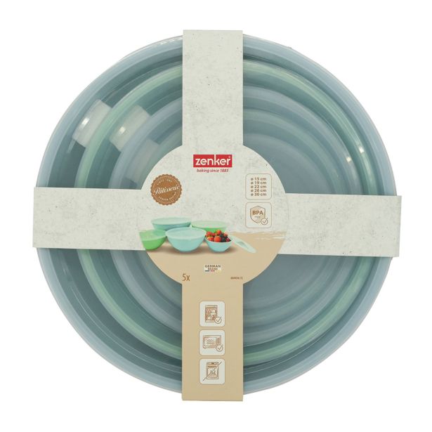 POSODA ZA PRIPRAVO HRANE FACKELMANN SET POSOD ZA MEŠANJE S POKROVI 5 KOSOV