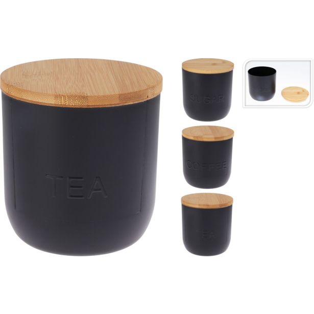 POSODA ZA SHRANJEVANJE EH 1 L ČRNE BARVE Z LESENIM POKROVOM