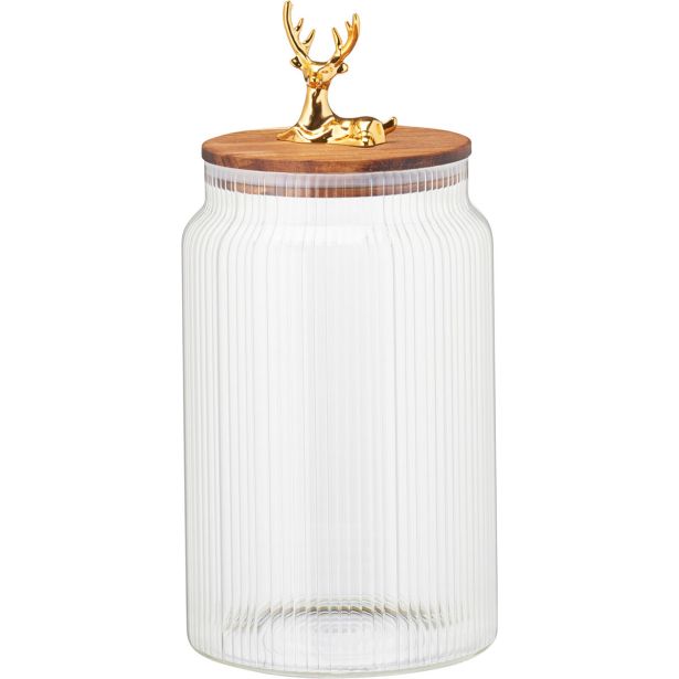 POSODA ZA SHRANJEVANJE EH 1600 ML LESEN POKROV FIGURA POZLAČENI JELEN