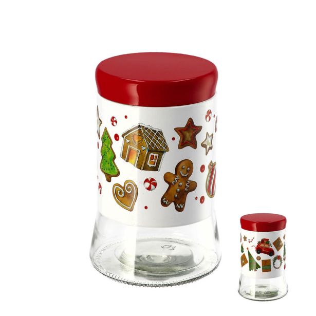 POSODA ZA SHRANJEVANJE STAR STEKLENA Z ALUMINIJASTIM POKOVOM V RDEČI BARVI