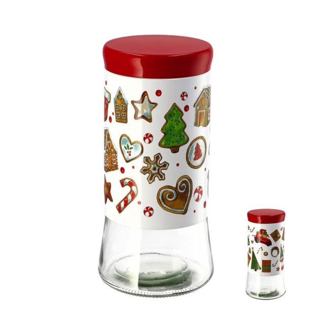 POSODA ZA SHRANJEVANJE STAR STEKLENA Z ALUMINIJASTIM POKOVOM V RDEČI BARVI