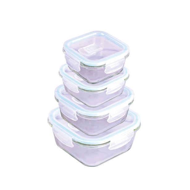 POSODA ZA SHRANJEVANJE STEUBER 370 ML STEKLENA KVADRATNA, PVC POKROV