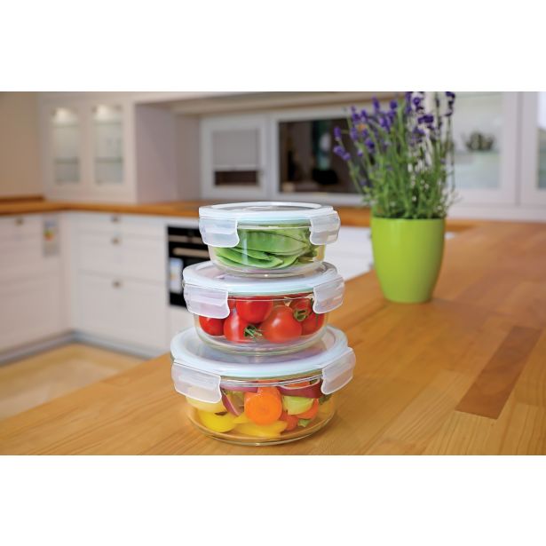 POSODA ZA SHRANJEVANJE STEUBER 400 ML STEKLENA OKROGLA, PVC POKROV