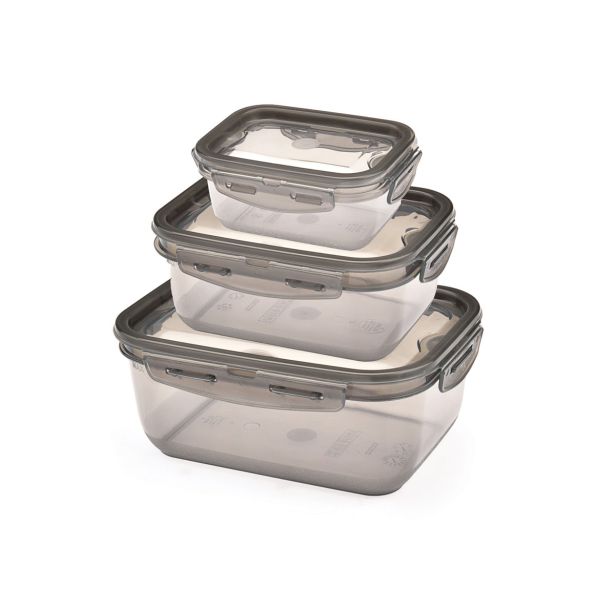 POSODA ZA SHRANJEVANJE UCSAN PLASTIK SET POSOD ZA SHRANJEVANJE ŽIVIL 3/1 PRAVOKOTNE SIVE