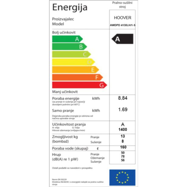 PRALNO-SUŠILNI STROJ HOOVER AWDPD 4138LH AXI
