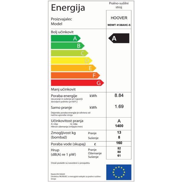 PRALNO-SUŠILNI STROJ HOOVER WDWT 4183 AHC