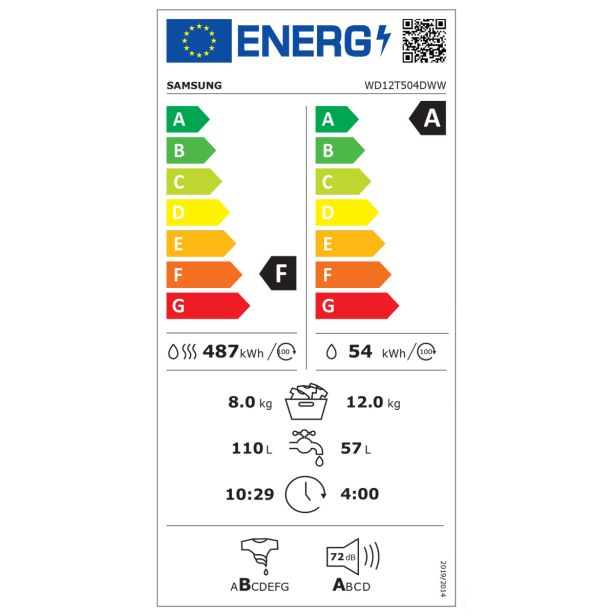 PRALNO-SUŠILNI STROJ SAMSUNG WD12T504DWW/S7 ECO BUBBLE