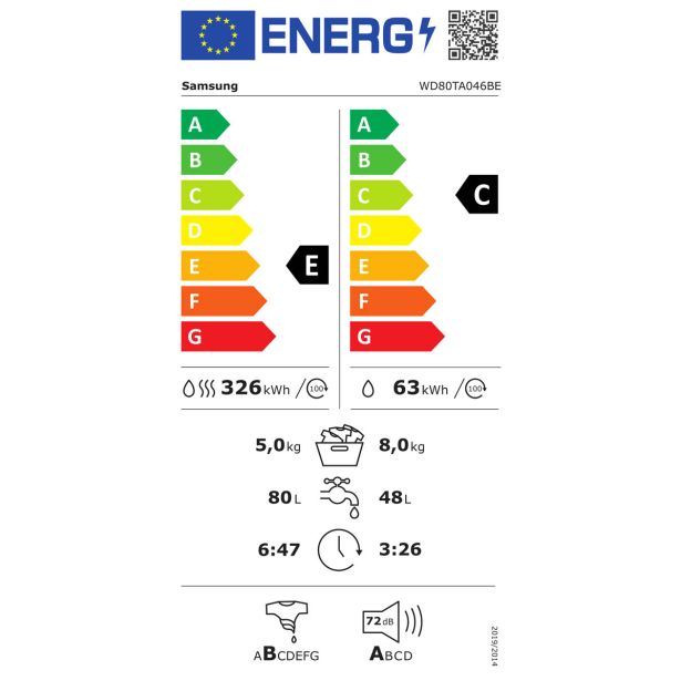 PRALNO-SUŠILNI STROJ SAMSUNG WD80TA046BE/LE