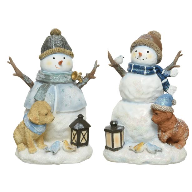 PRAZNIČNA FIGURA DECORIS SNEŽAK S KUŽKOM 24 CM SORT