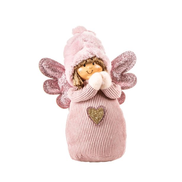 PRAZNIČNA FIGURA GLOSSTYLE DEKLICA 22 CM ROZA TEKSTILNA