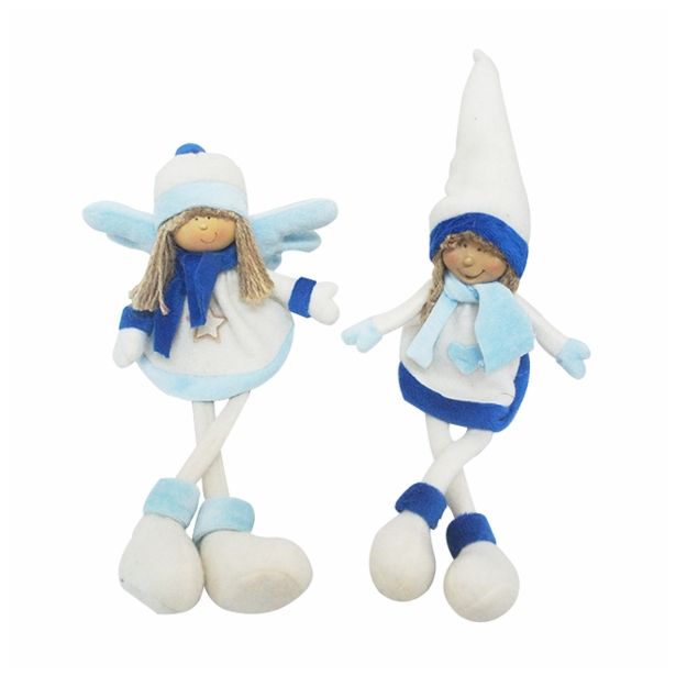 PRAZNIČNA FIGURA GLOSSTYLE DEKLICA TEKSTILNA 32 CM V MODRI BARVI