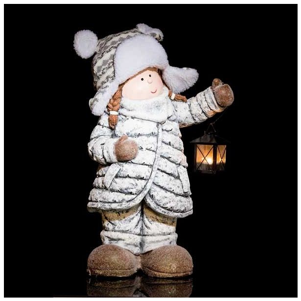 PRAZNIČNA FIGURA GLOSSTYLE OTROK Z LANTERNO 56 CM SIVE BARVE