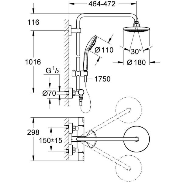 PRHA GROHE SISTEM ZA TUŠ VITALIO JOY 180 TERMOSTAT