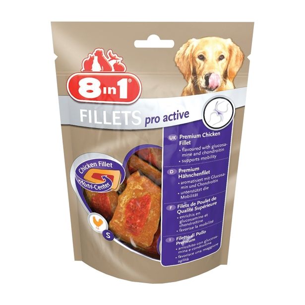 PRIBOLJŠEK ZA PSA 8 IN 1 FILEJI ZA PSA ZA SKLEPE IN KOSTI, 80G